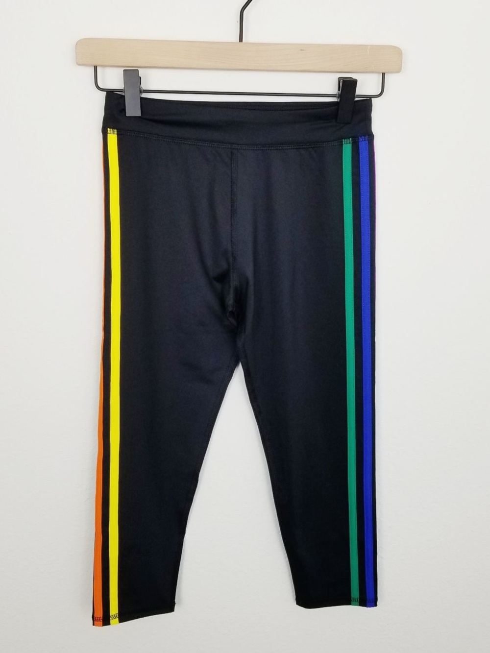 adidas Black Leggings with Rainbow Side Stripes